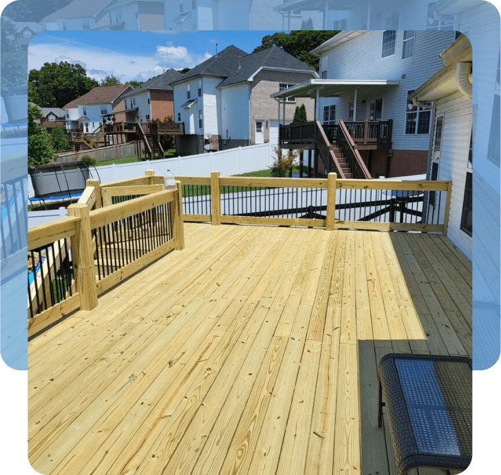 Custom Wood deck installed in Huntsville and Madison, AL by The Covered Patio.