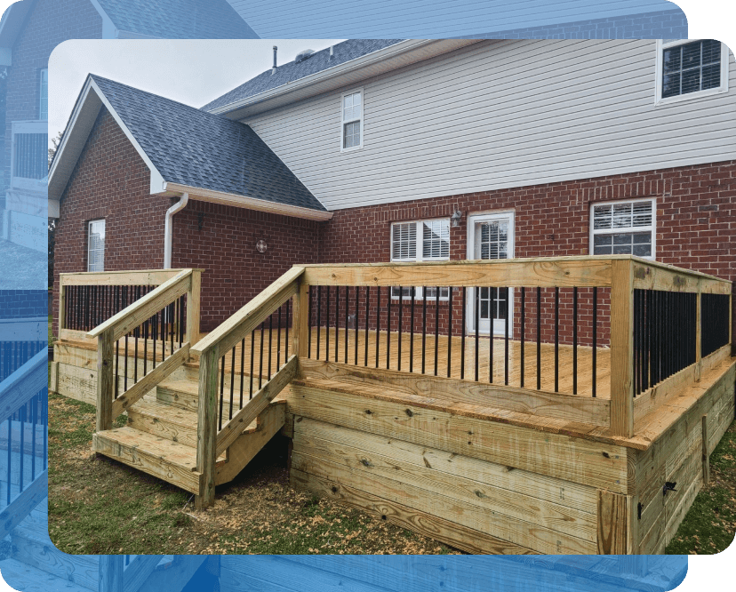 Custom Wood deck installed in Huntsville and Madison, AL by The Covered Patio.